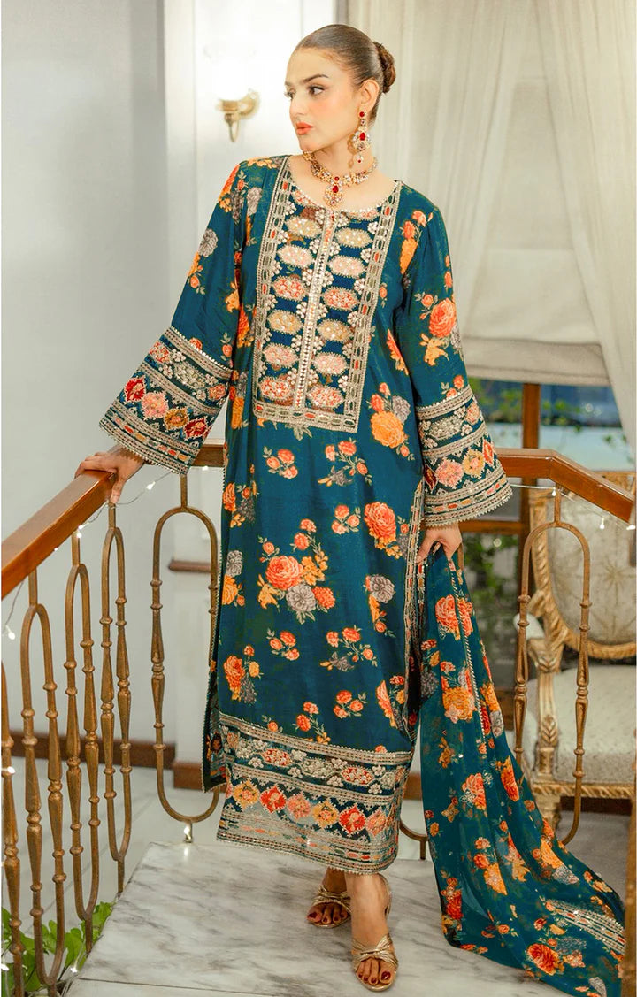 “Aneela's Luxury Silk Emb Collection Digital Printed 3 Piece Unstitched”
