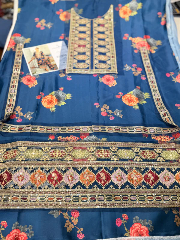 “Aneela's Luxury Silk Emb Collection Digital Printed 3 Piece Unstitched”