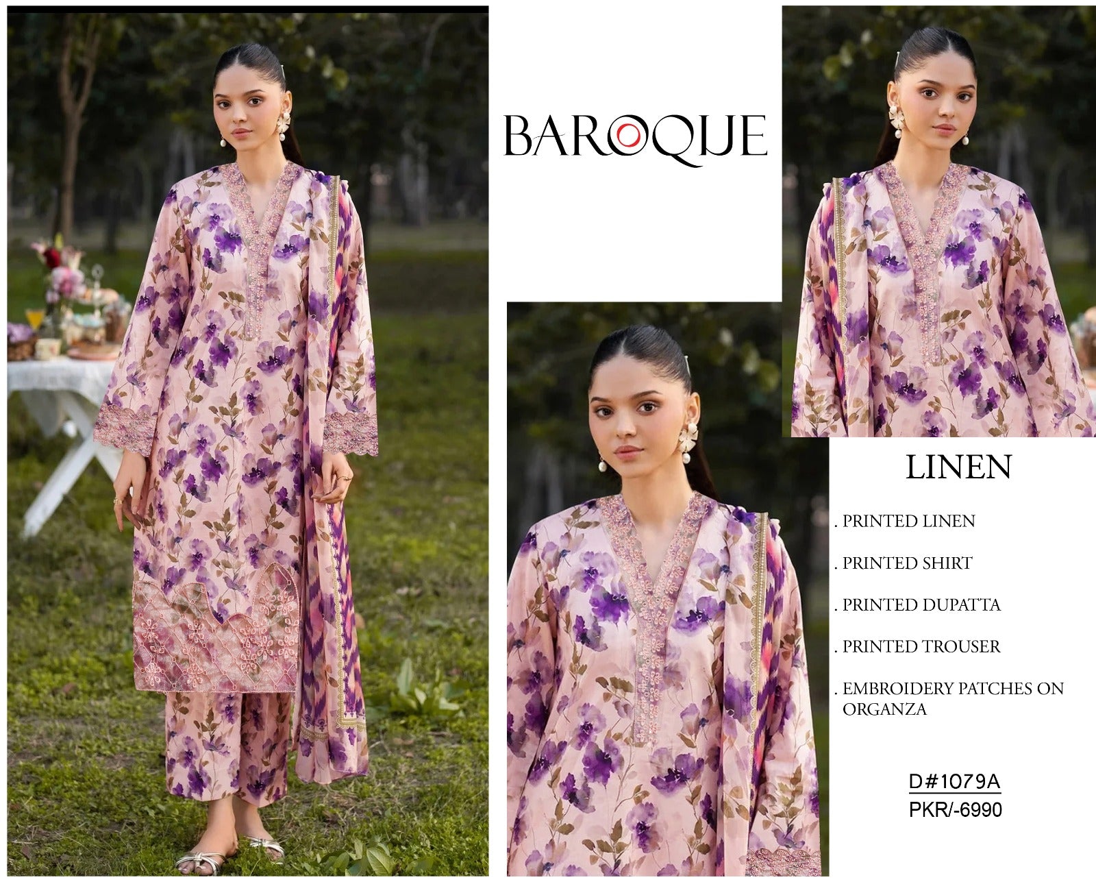 Baroque Linen Embroidered 3 Piece suit