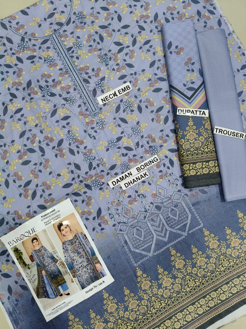 Broque superior Dhanak 3piece unstitched