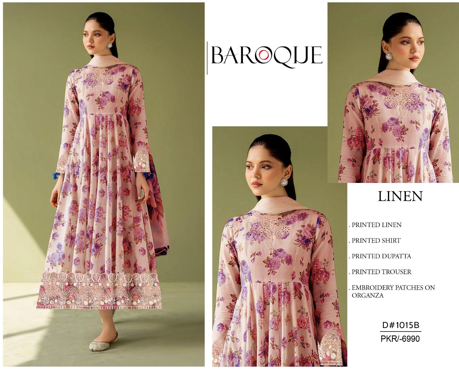 Baroque Linen Embroidered 3 Piece suit