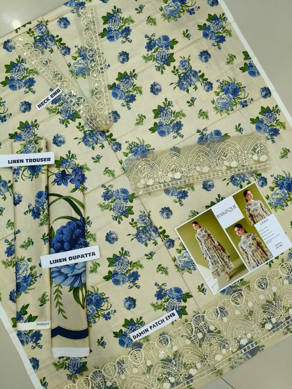 Baroque Linen Embroidered 3 Piece suit