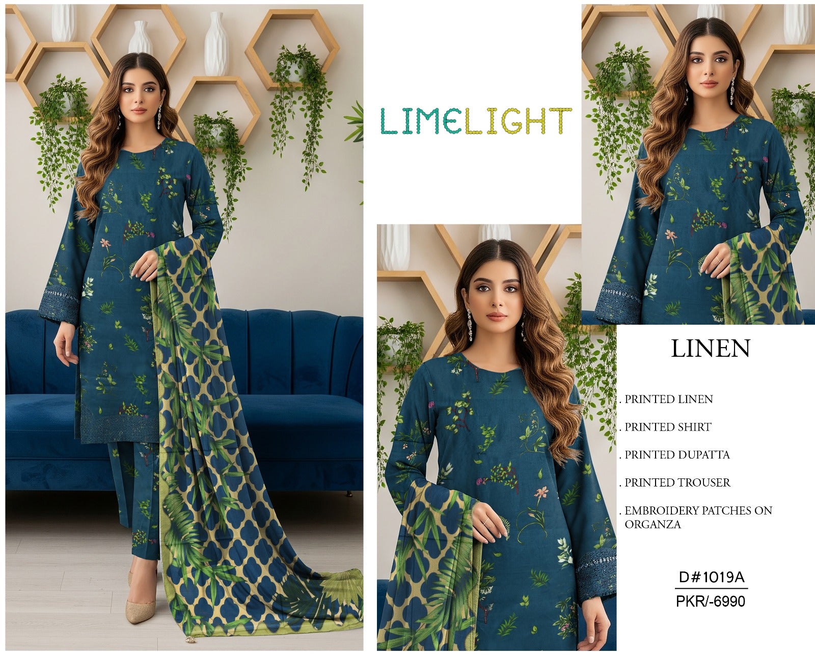 Limelight Linen Embroidered 3 Piece suit