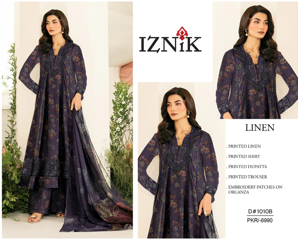 Iznik Luxury Linen Embroidered 3 piece Unstitched