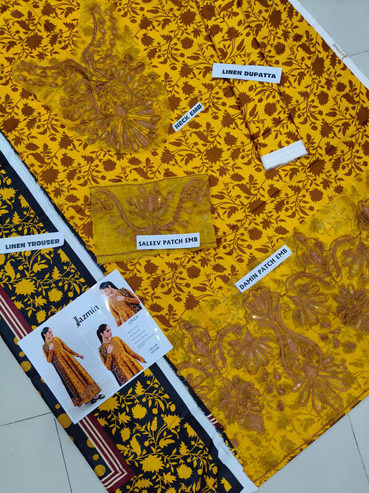 Jazmin printed linen embroidery 3piece unstitched