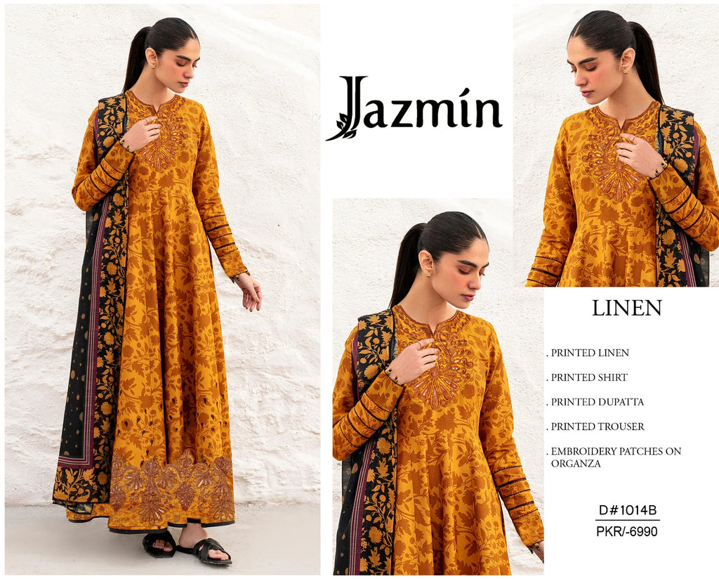 Jazmin printed linen embroidery 3piece unstitched