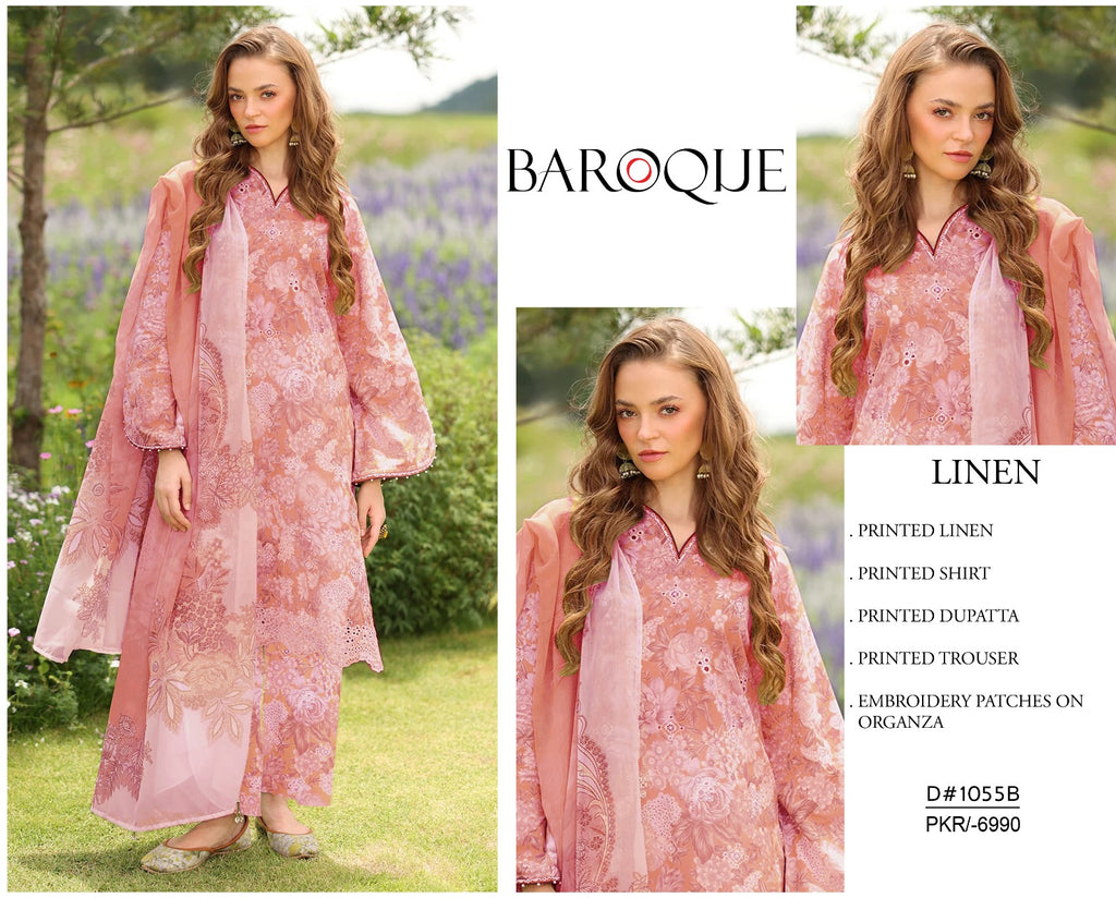 Baroque Linen Embroidered 3 Piece suit