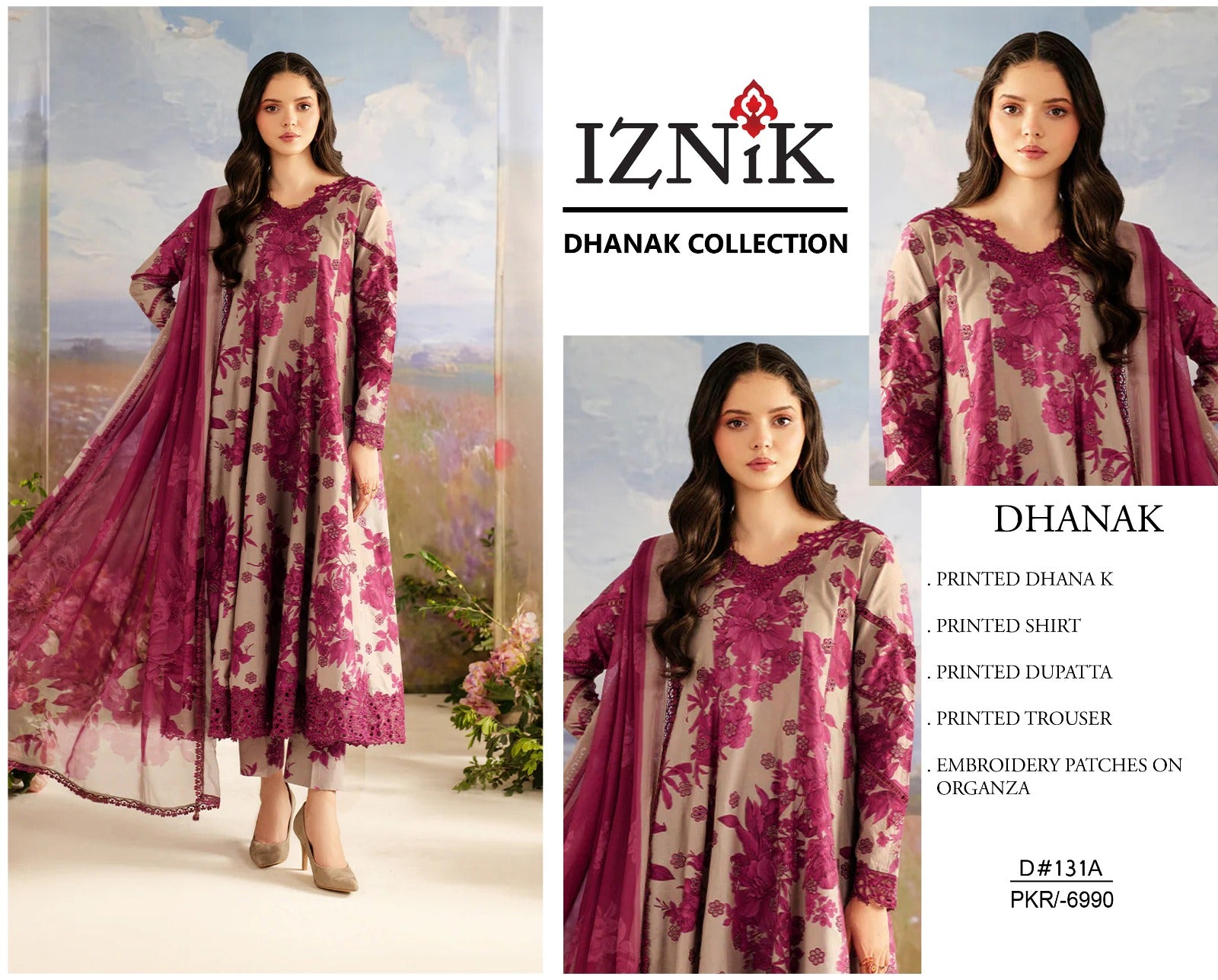 Iznik Luxury Dhanak Embroidered 3 piece Unstitched