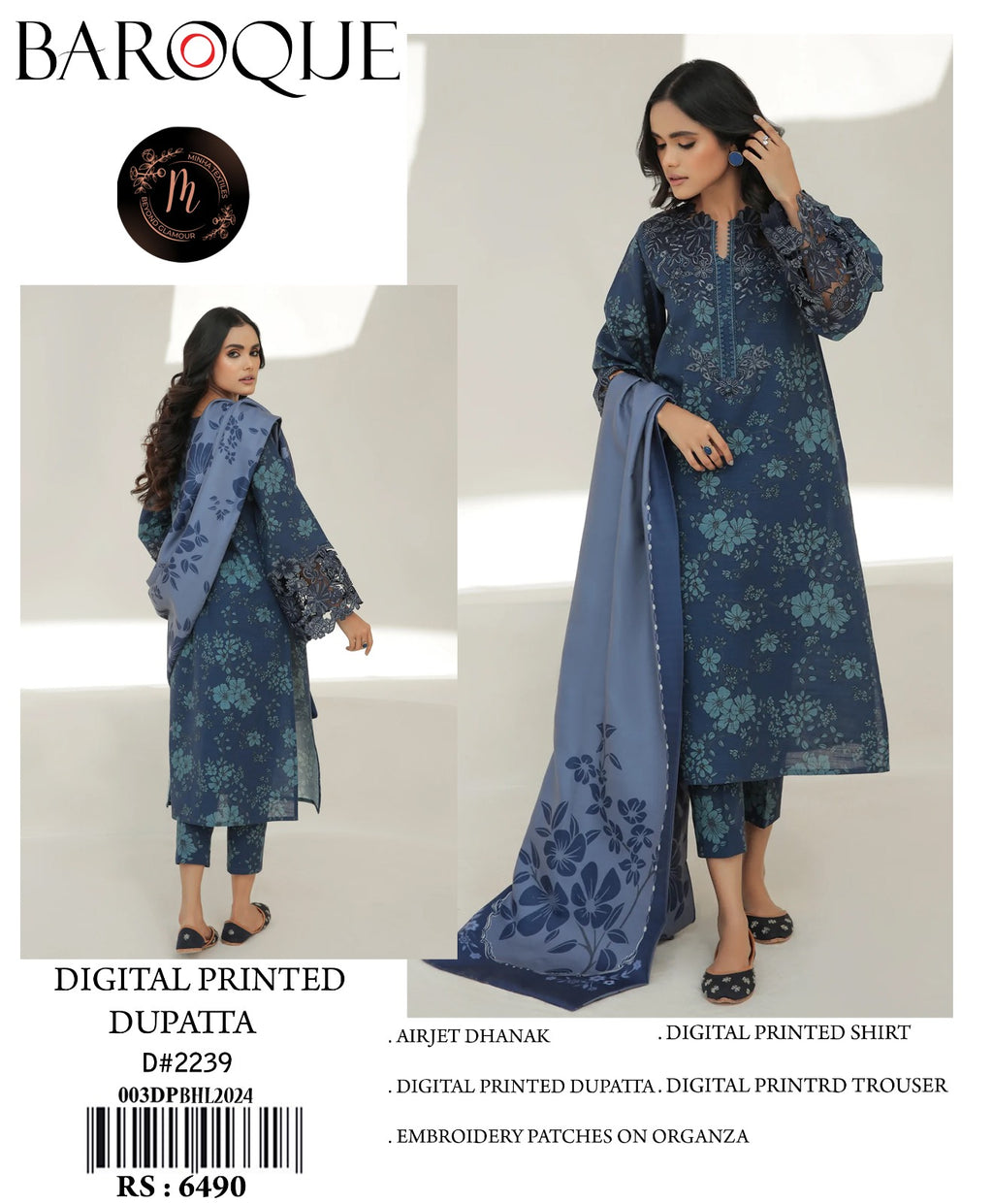 Baroque Dhanak Embroidered 3 Piece suit