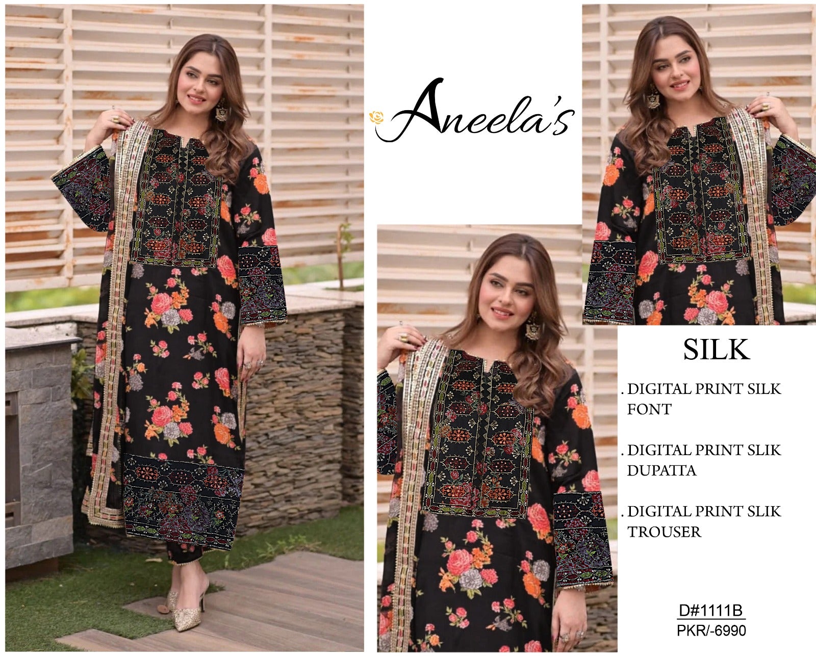 Aneela's Luxury Silk Emb Collection Digital Printed 3 Piece Unstitched