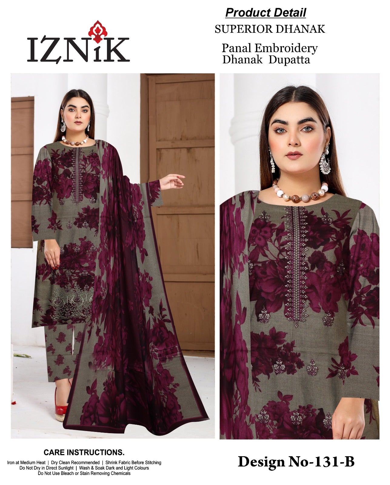 Iznik Superior Dhanak Panal Embroidery 3pc unstitched