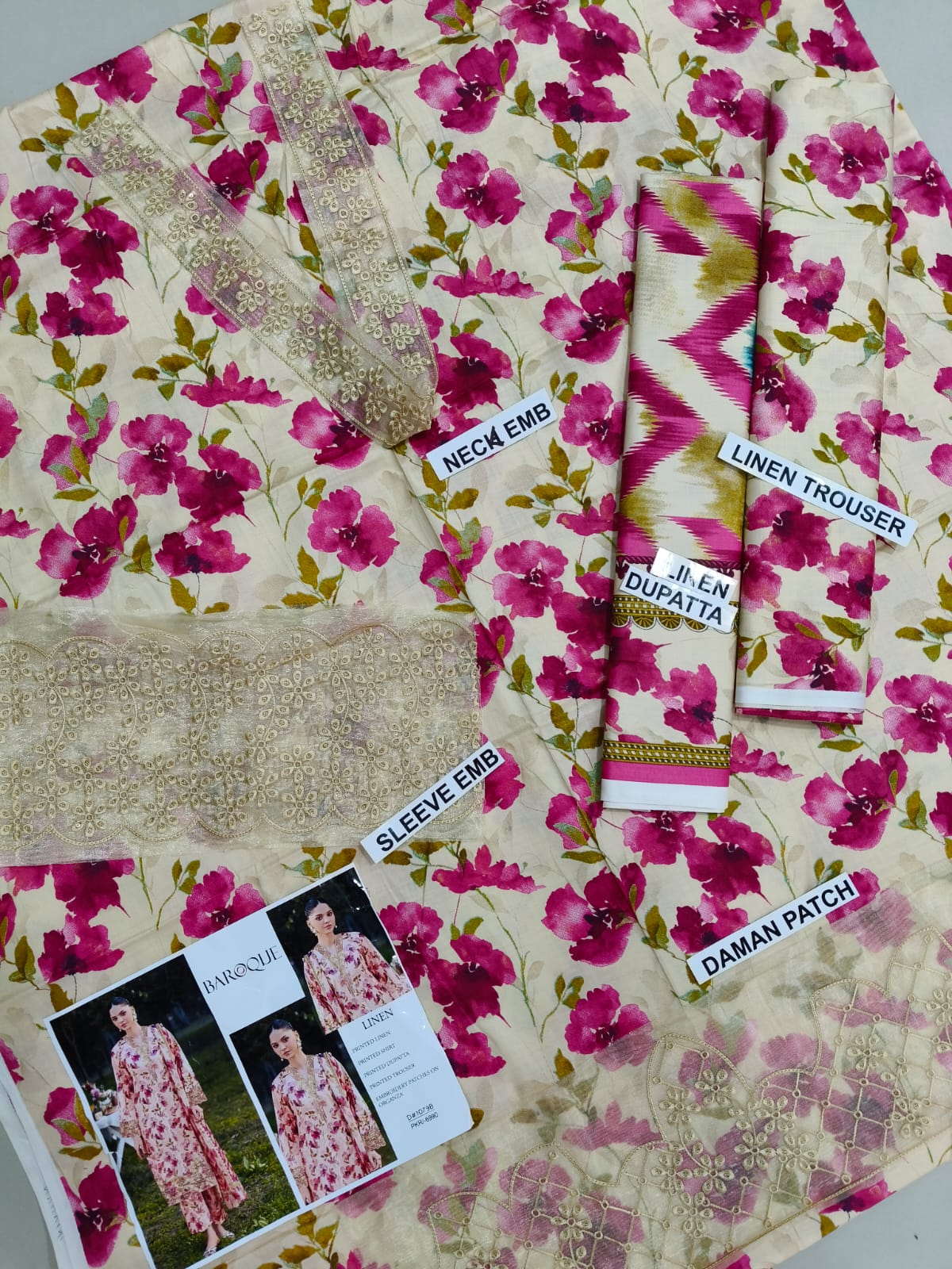 Baroque Linen Embroidered 3 Piece suit