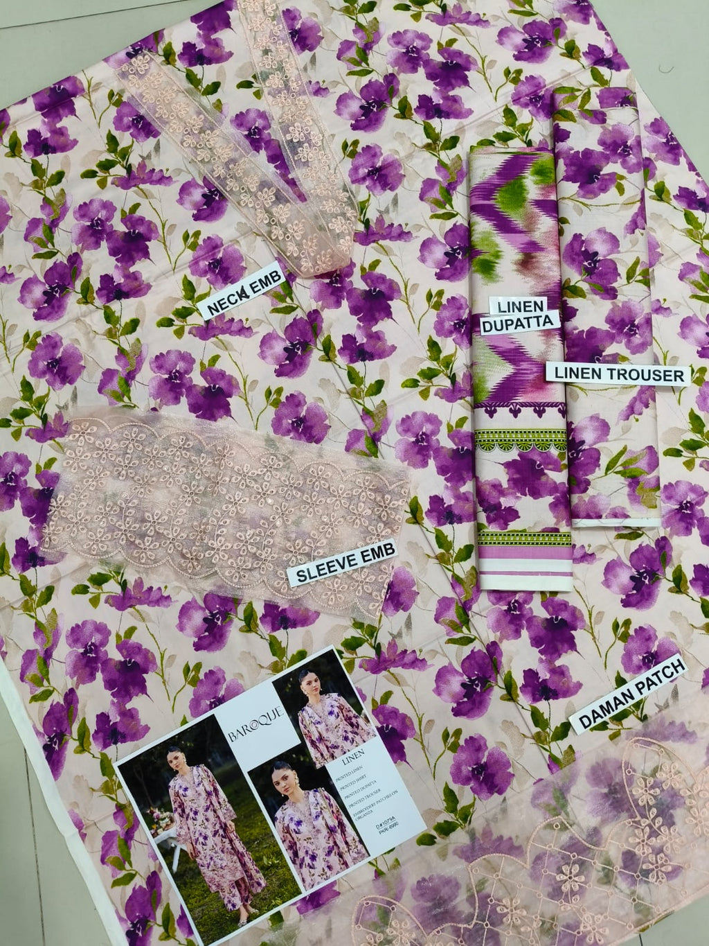 Baroque Linen Embroidered 3 Piece suit