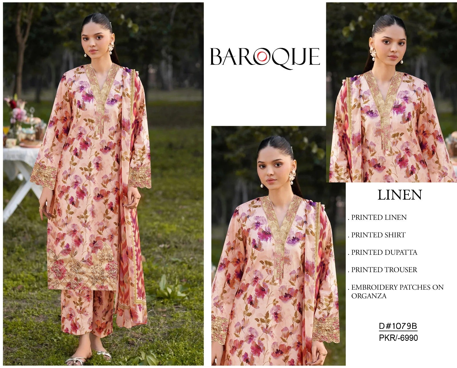 Baroque Linen Embroidered 3 Piece suit