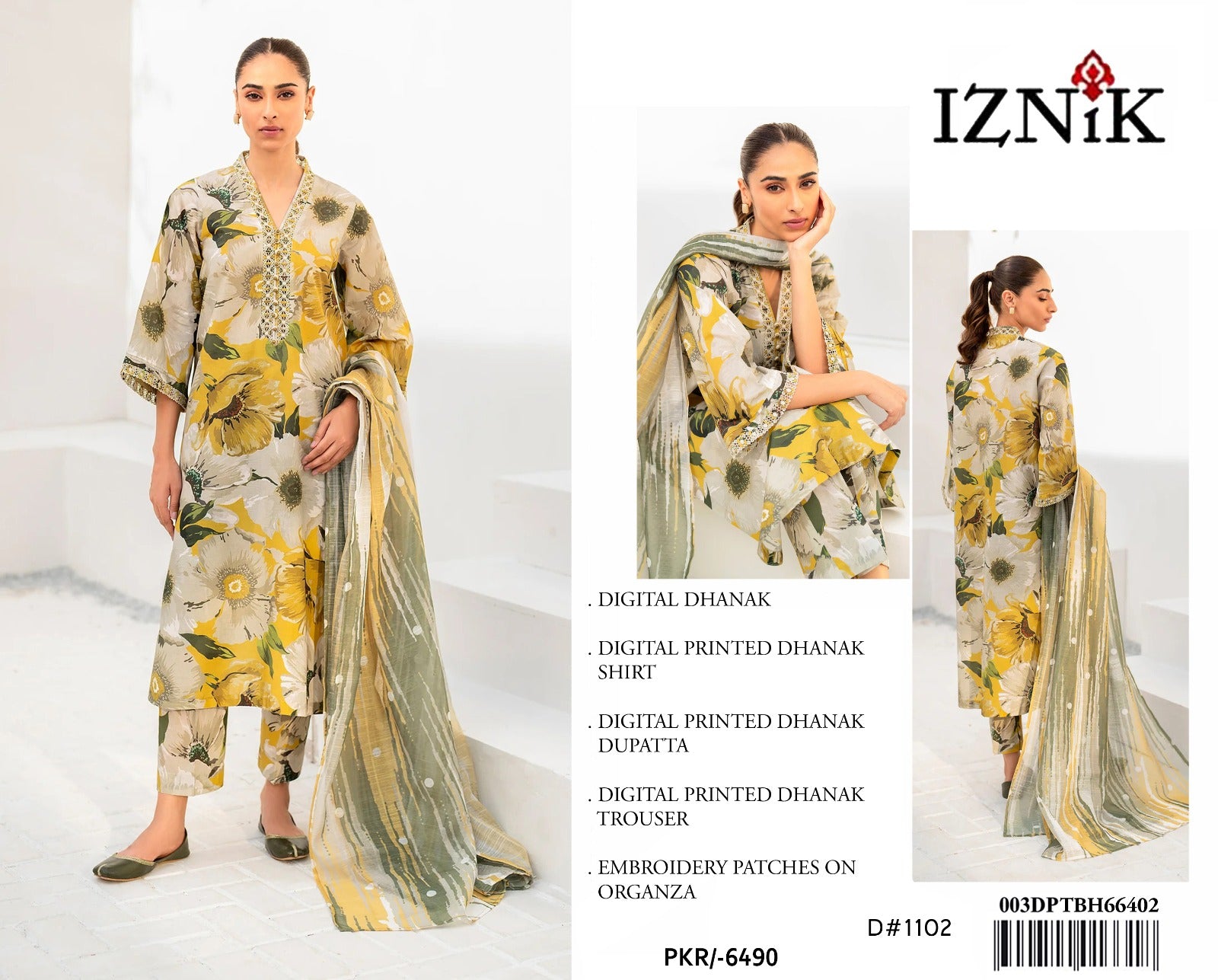 Iznik Luxury Dhanak Embroidered 3 piece Unstitched