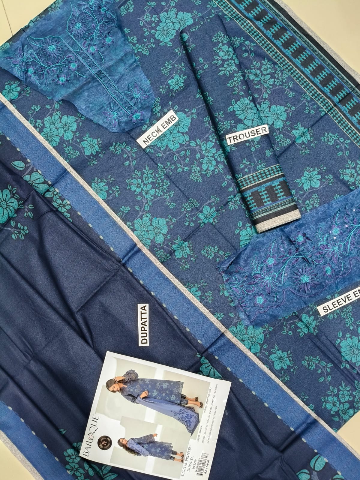 Baroque Dhanak Embroidered 3 Piece suit